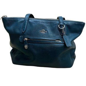 Coach Taylor Pebble Leather Tote Purse Bag Deep Blue Shoulder